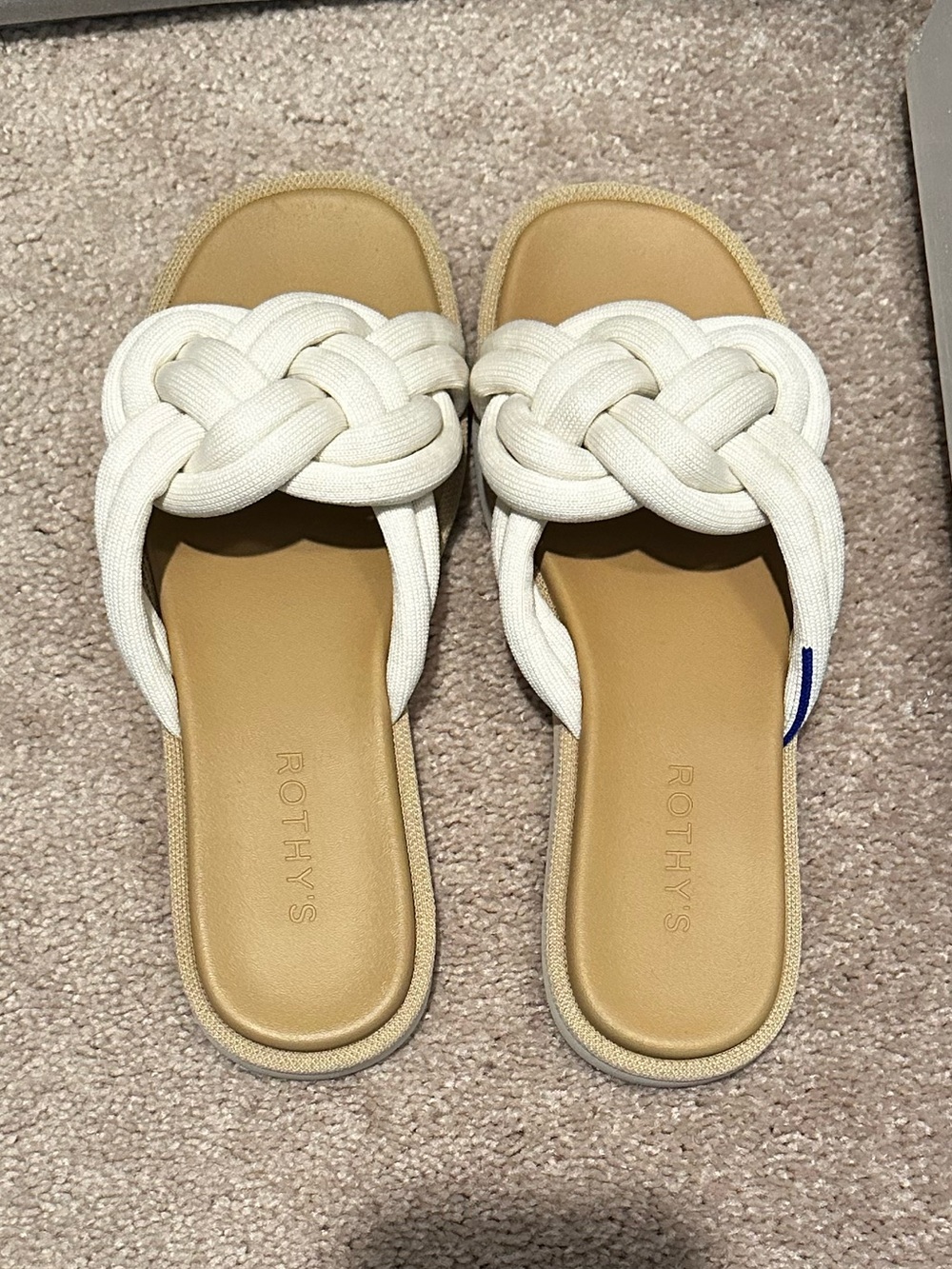 Rothy's White Braided Slide Sandals with Tan Footbed - Women
